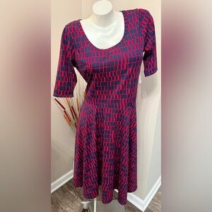 NEW LuLaRoe Nicole Blue & Red Rectangle Design Dress RARE “Unicorn” Sz Large NWT